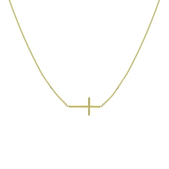 14K Solid Gold Mini Sideways Cross Necklace